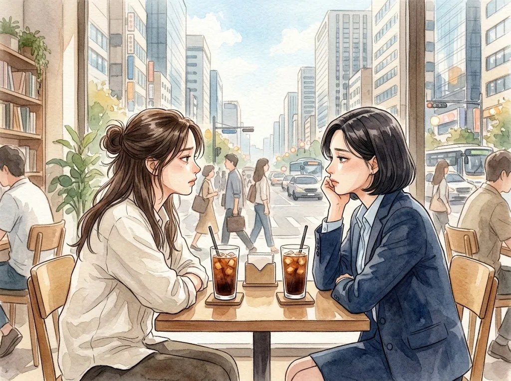 카페에서 마주 앉은 다인과 최유나