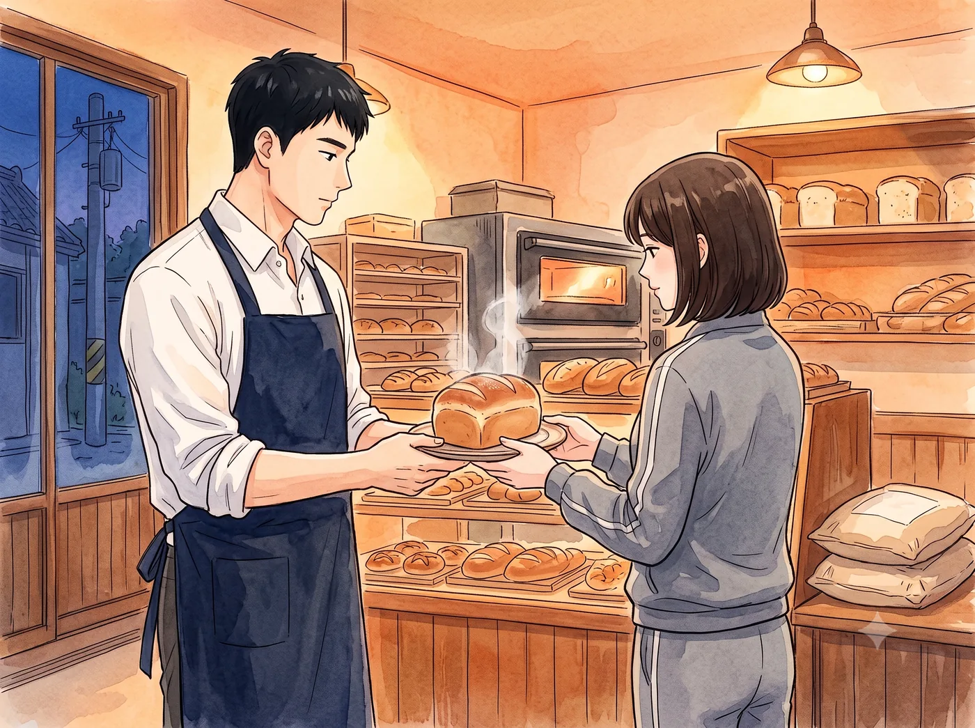 시식 빵을 건네는 장면